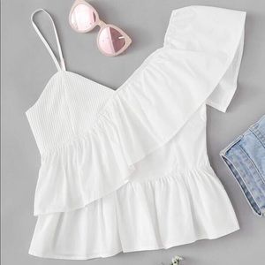 NWOT ! Ruffled Assymetrical Peplum Top